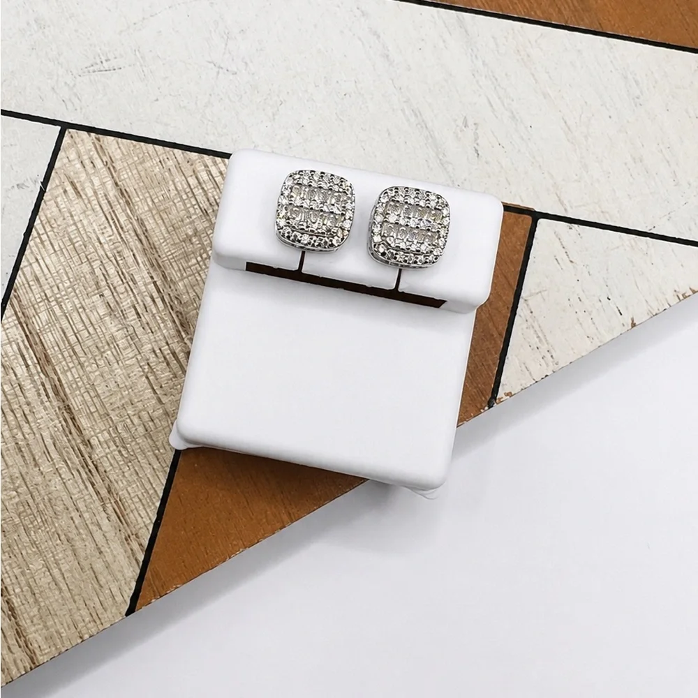 925 Sterling Silver 1.37CT MOISSANITE Pave Square Stud Earrings Screw Back
